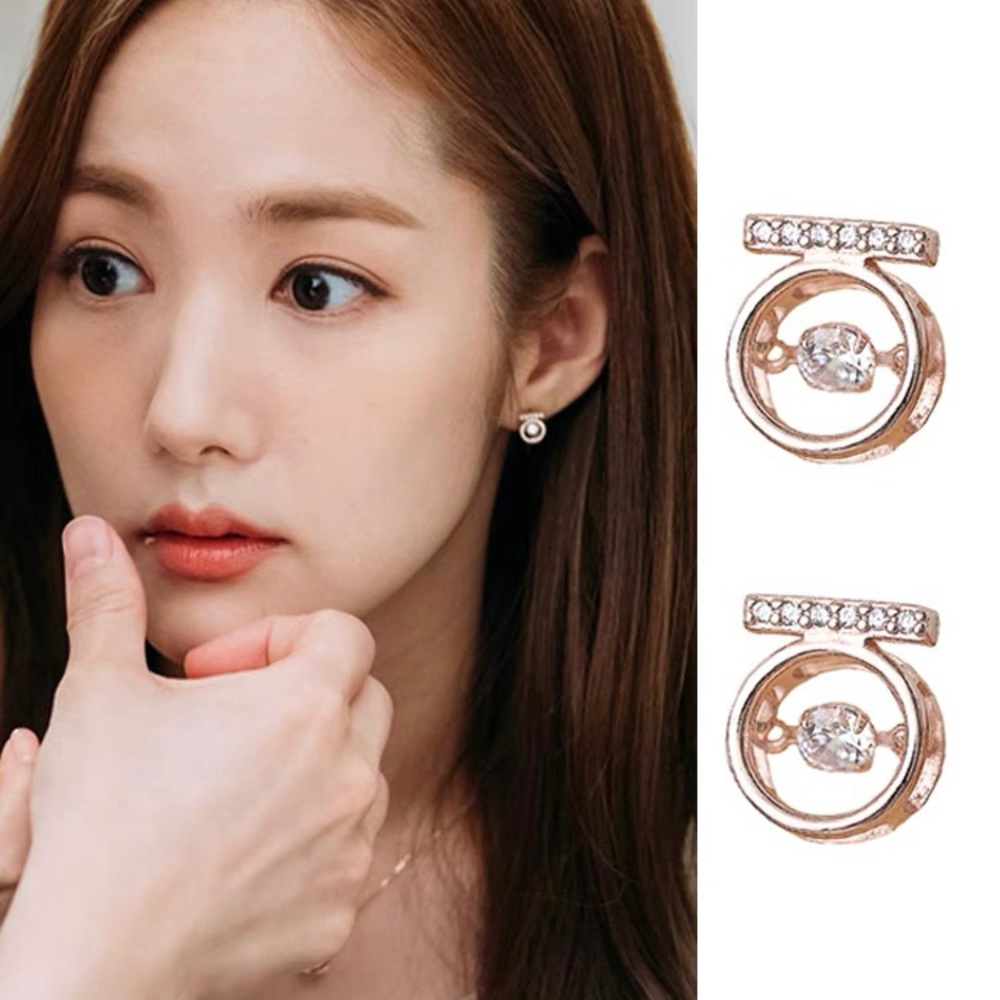 Sterling silver Rose Gold Zircon Geometric Round Studs - Picture 2 of 7